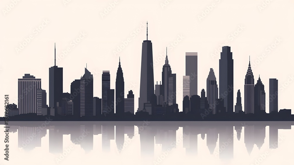 Obraz premium Monochrome Cityscape with Iconic Landmarks and Urban Reflection