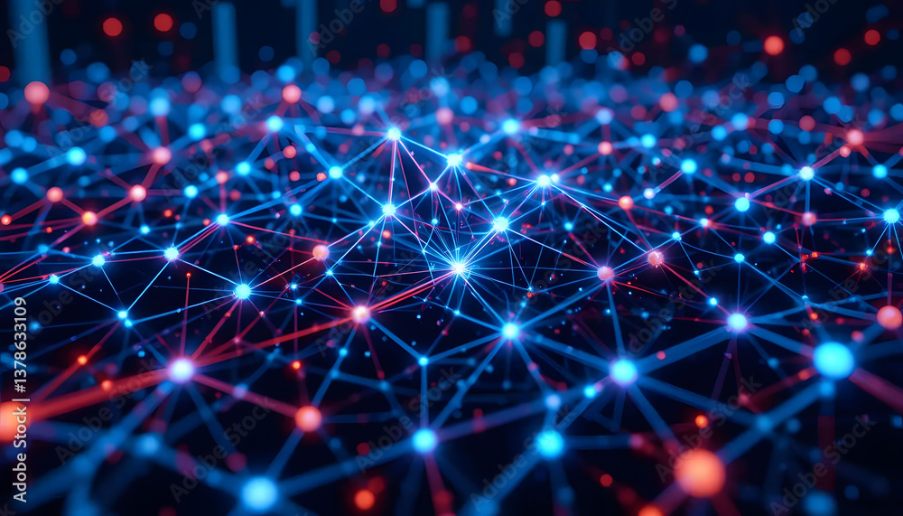 Obraz premium Neon Blockchain Network Visualization – Futuristic Digital Finance