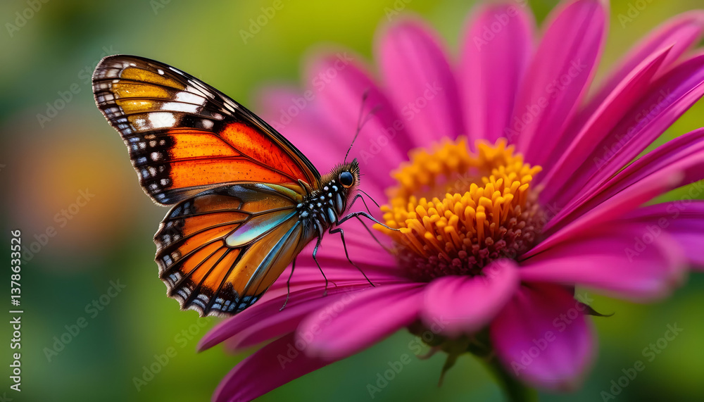 Close-up of a colorful butterfly on a vibrant flower, sharp macro details, nature beauty concept.
Close-up of a colorful butterfly on a vibrant flower, sharp macro details, nature beauty concept.