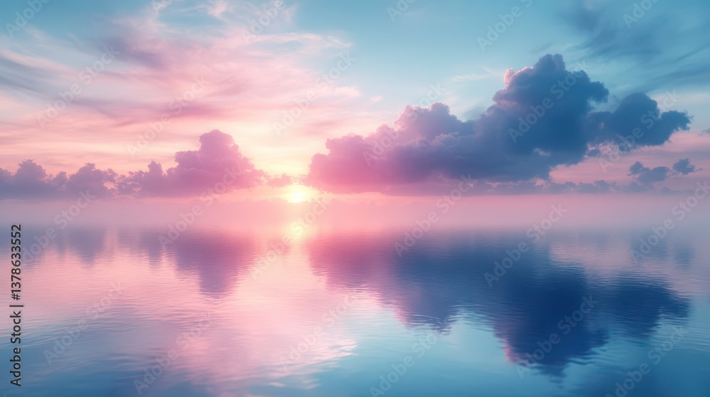Fototapeta premium Ethereal waterscape with pastel skies reflecting on tranquil water surface