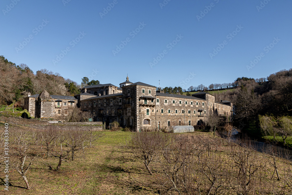 Samos, Spain. The Monastery of San Xulian, an active Benedictine monastery in Galicia founded in the sixth century in the Way of Saint James