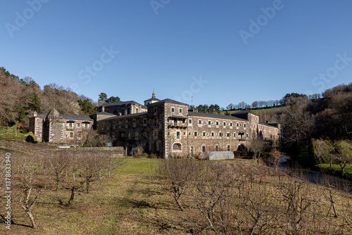Obraz na płótnie Samos, Spain. The Monastery of San Xulian, an active Benedictine monastery in Galicia founded in the sixth century in the Way of Saint James w salonie