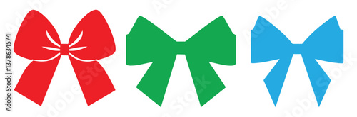 Vector bows clip art: red bow, green bow, blue bow for christmas, birthday, and other holiday decorations