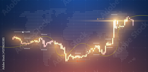 Trade background with glowing chart or candlestick. Vector illustration
