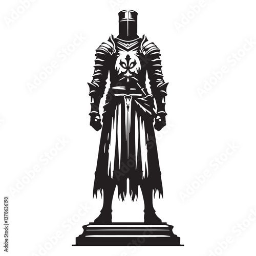 Majestic Gothic Medieval Knight Statue silhouette, an icon of medieval honor - Gothic Knight illustration - Gothic Knight vector - Gothic silhouette

