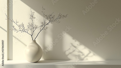 Dried Flowers Minimalist Vase Sunlight Shadow Image