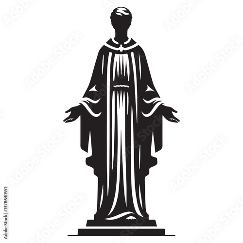 Melancholic Gothic saint statue silhouette, exuding sorrowful beauty - Gothic saint illustration - Gothic saint vector - Gothic silhouette

