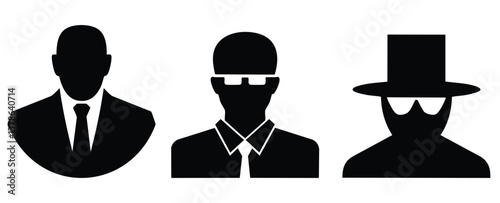 Black silhouette avatar profile icon set business man hacker spy anonymous vector illustration design