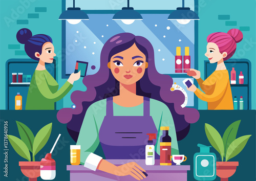 Three women in a cosmetics store