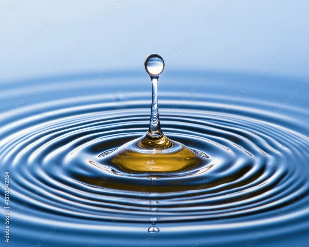 Ripples serene simplicity tranquility droplets. Water Drop Creating Ripples on Calm Surface with Reflections Ripples serene simplicity tranquility droplets. Water Drop Creating Ripples on Calm Surface with Reflections