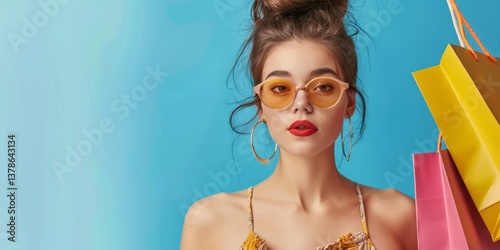 Summer Shopping Spree: A Stylish Woman with Colorful Bags