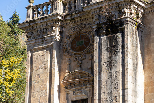 Obraz na płótnie Samos, Spain. Main facade in Renaissance and Baroque styles of the Monastery of San Xulian, an active Benedictine monastery in Galicia w salonie