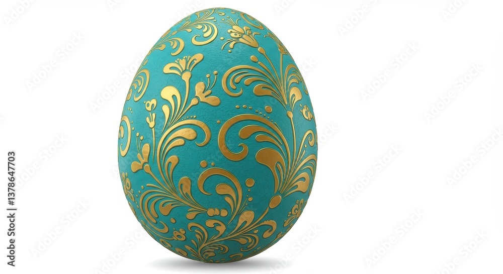 Decorated Egg with Gold Floral Design on Teal Background Decorated Egg with Gold Floral Design on Teal Background