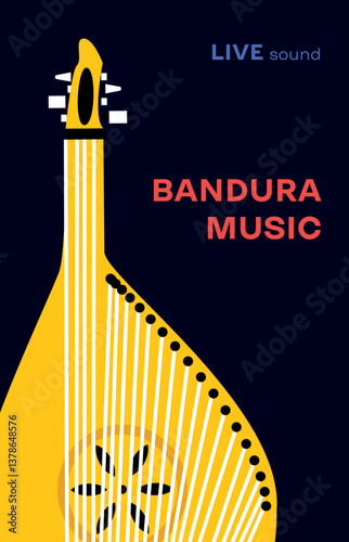 Bandura Music Poster. Vector Illustration of Arts Musical Festival Instrument. String Traditional Ukrainian Object.