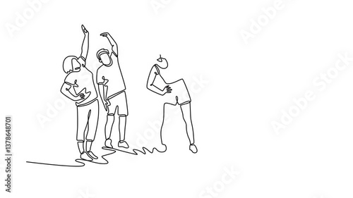 Wallpaper Mural A diverse group of people participates in a stretching exercise class outdoors. Community focused concept. Single line draw design. Full length animation illustration. High quality 4k footage Torontodigital.ca