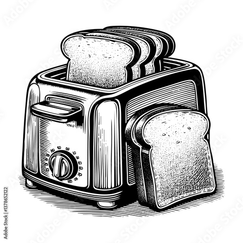 Toaster machine sketch engraving black and white outline. Scratch board imitation.
