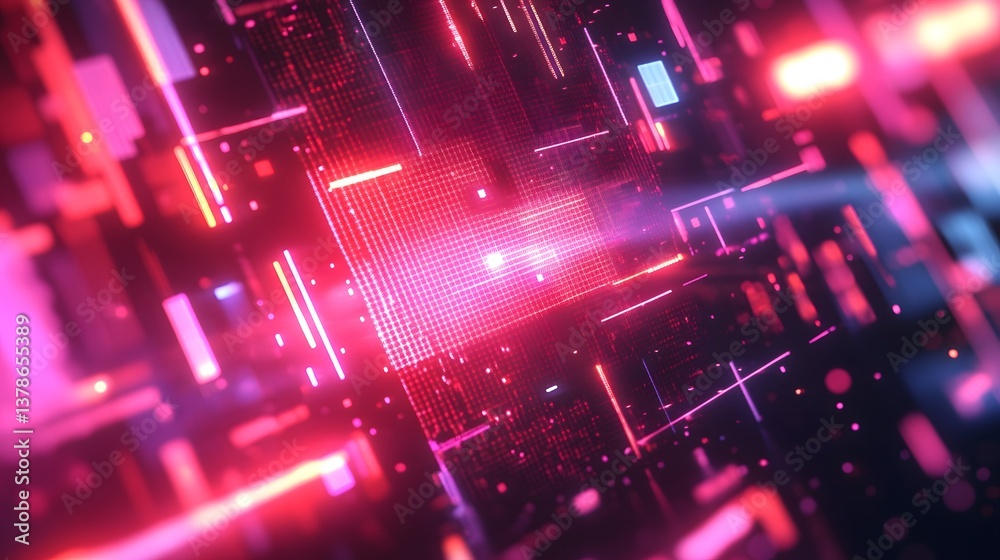 Abstract digital display of glowing lines and bright illuminated panels Abstract digital display of glowing lines and bright illuminated panels