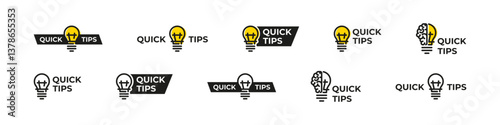 Quick tips with lightbulb. Knowledge and idea icons