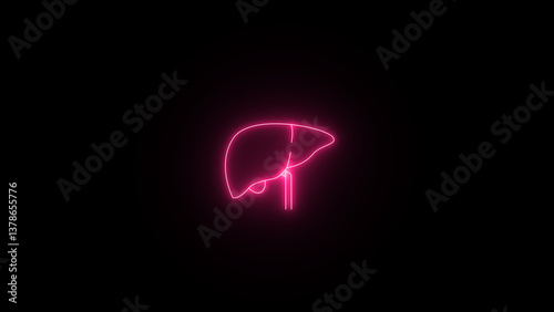 Purple color glowing human organ liver icon on the black background. photo