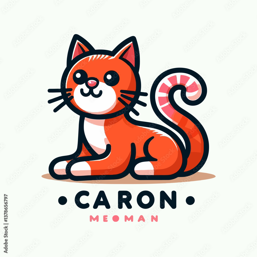 Logotipo de gato animado em fundo branco, emblema em ilustração vetorial formato EPS10, perfeito para branding e design.