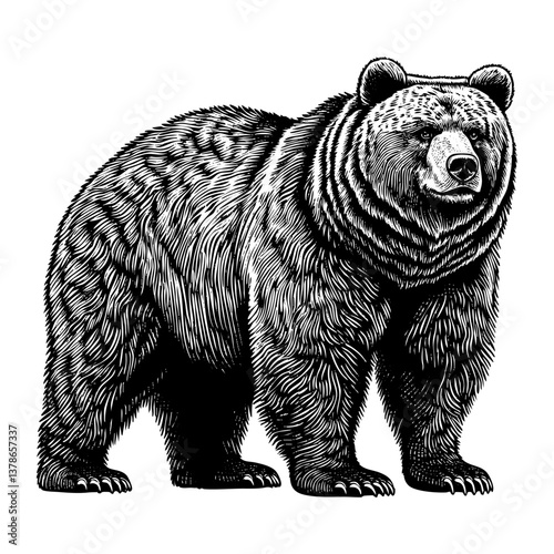 A bear sketch portrait engraving black and white outline. Scratch board imitation.
