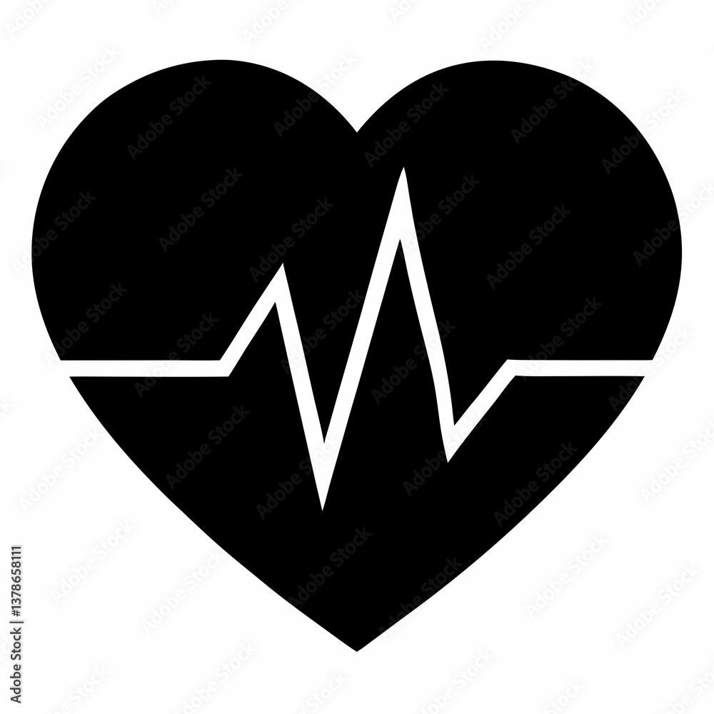 Subtle Heartbeat Line Art in Black Vector Style Subtle Heartbeat Line Art in Black Vector Style