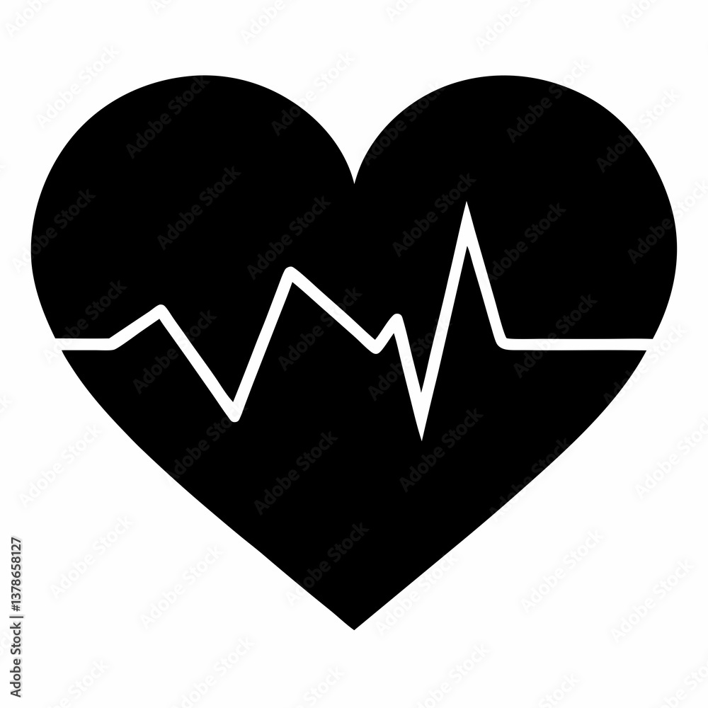 Subtle Heartbeat Line Art in Black Vector Style Subtle Heartbeat Line Art in Black Vector Style
