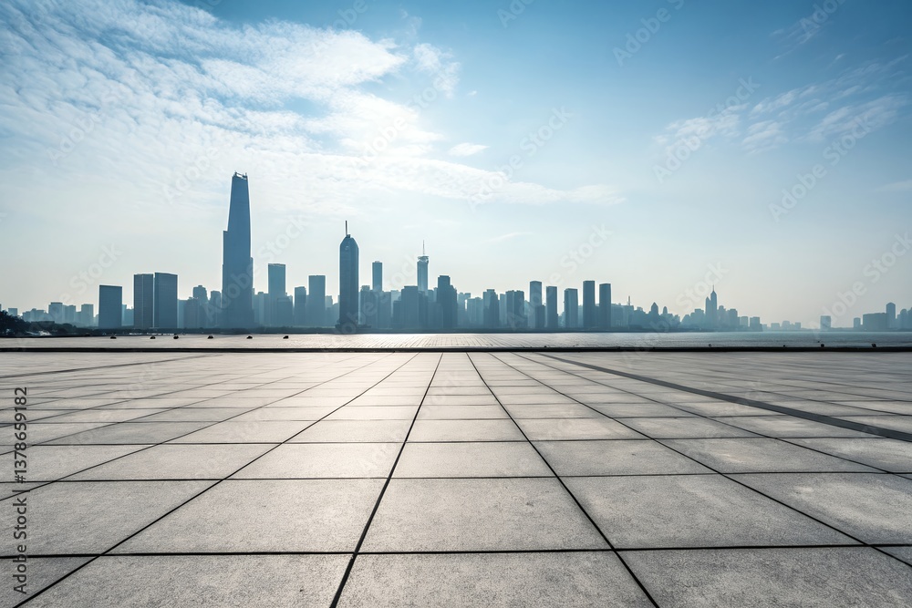 A serene cityscape at dawn, a sprawling metropolis stretching across a calm bay under a soft, clear sky, showcasing the vast urban expanse with a wide-open paved foreground. A serene cityscape at dawn, a sprawling metropolis stretching across a calm bay under a soft, clear sky, showcasing the vast urban expanse with a wide-open paved foreground.