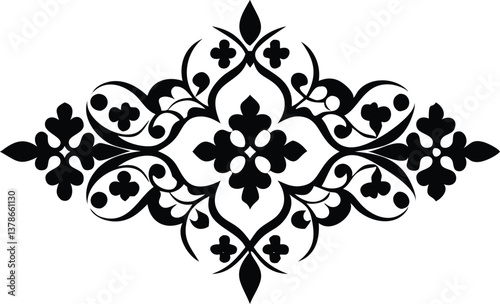 Decorative Black Floral Ornament Pattern Design with White Background