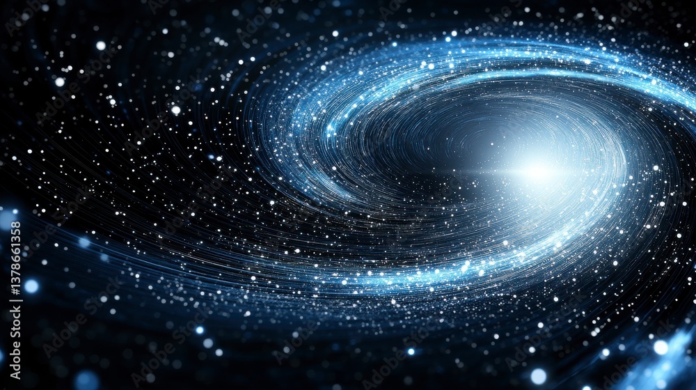 Spiral Galaxy with Bright Core and Twinkling Stars in Endless Cosmic Darkness Spiral Galaxy with Bright Core and Twinkling Stars in Endless Cosmic Darkness