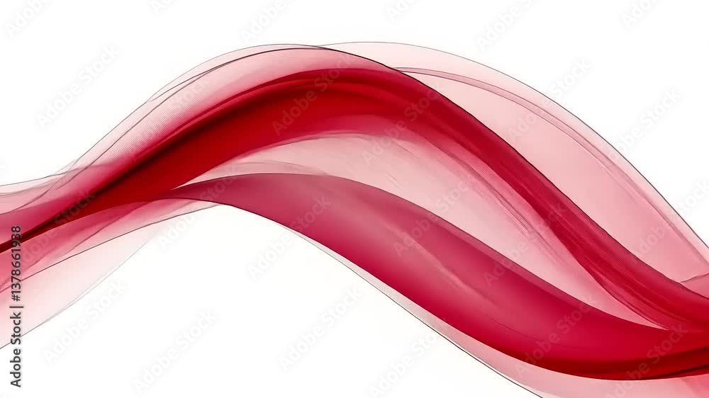 Abstract flowing red waves creating a dynamic visual effect on a white background