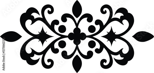 Decorative Floral Ornament Design Element with Swirls on Transparent Background