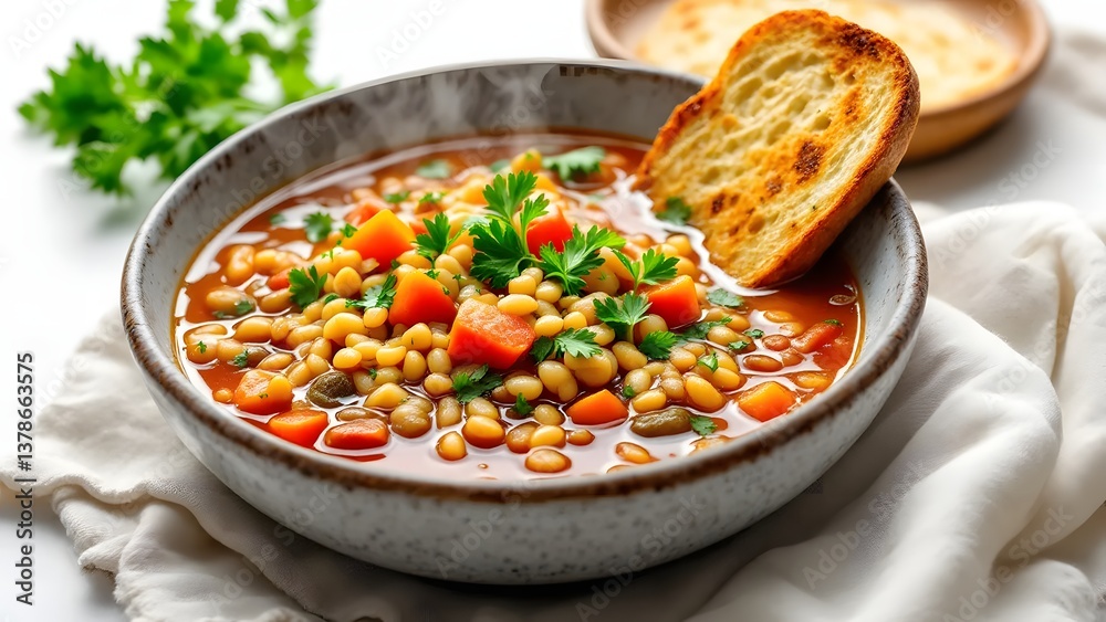 Fototapeta premium Korba me Trahana Grains Vegetable Soup, Albanian Food