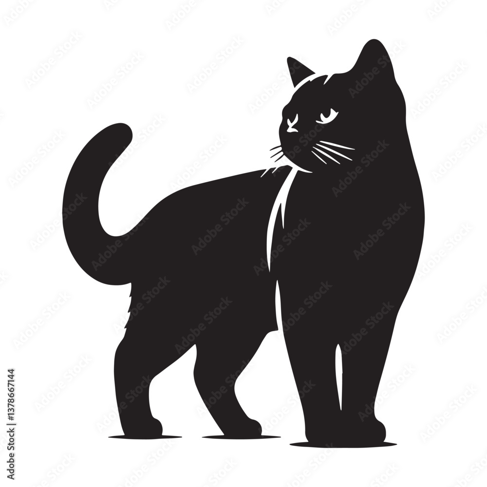 Fototapeta premium Dynamic American Shorthair silhouette, a tribute to its playful spirit - American Shorthair illustration - American Shorthair vector - cat silhouette