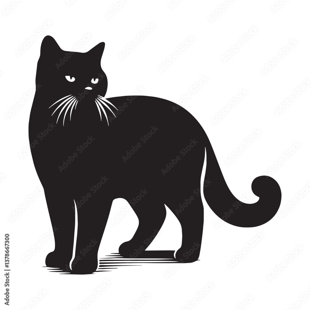 Obraz premium Graceful American Shorthair silhouette, a vision of feline perfection - American Shorthair illustration - American Shorthair vector - cat silhouette