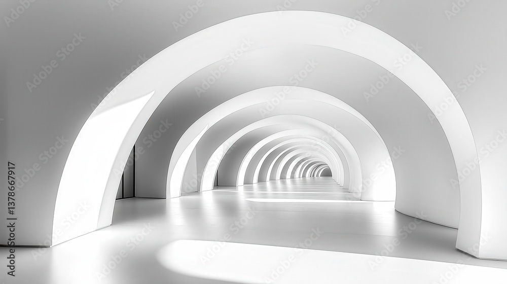 Fototapeta premium Minimalist Interior Design with Modern Geometric Curves and Light: A Contemporary Architectural Aesthetic