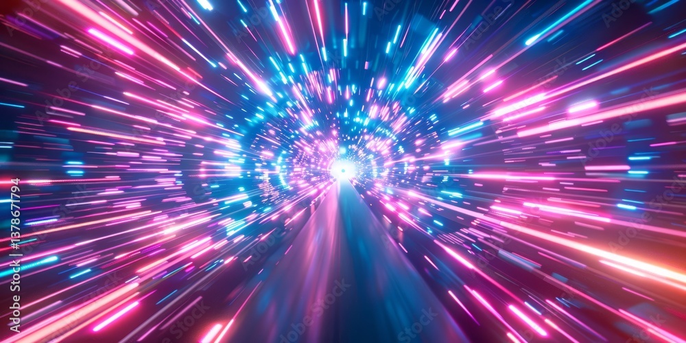 Obraz premium Hyperspace Tunnel: A Journey Through Neon Lights