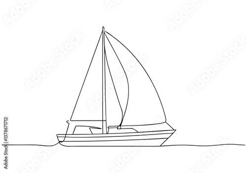 Continuous line drawing of a sailboat in a minimalist and artistic single-line sketch style