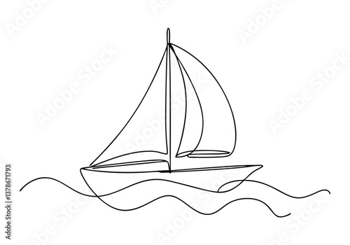 Continuous line drawing of a sailboat in a minimalist and artistic single-line sketch style