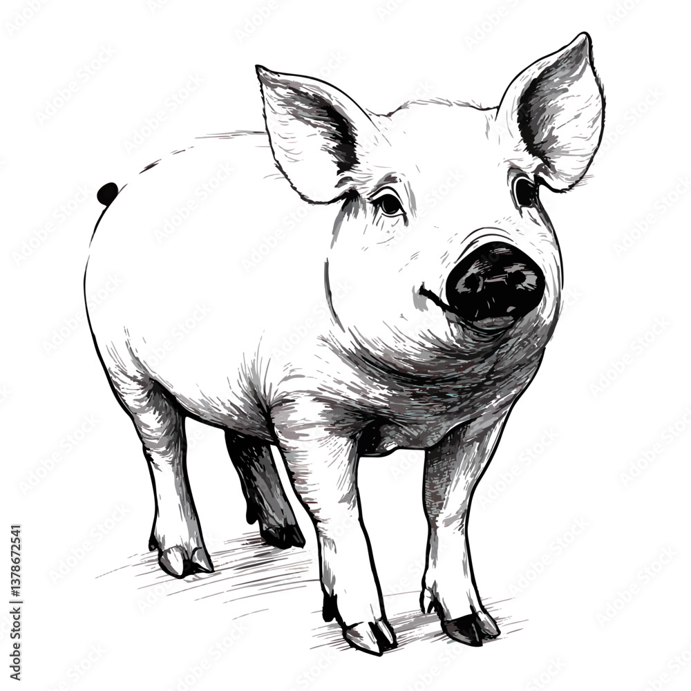 Fototapeta premium pig, animal, black and white style, vector, transparent background