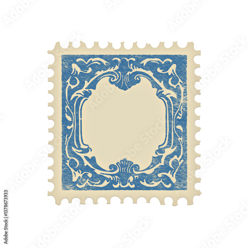 Postage stamp vintage beige and blue vertical blank postage stamp with copy space