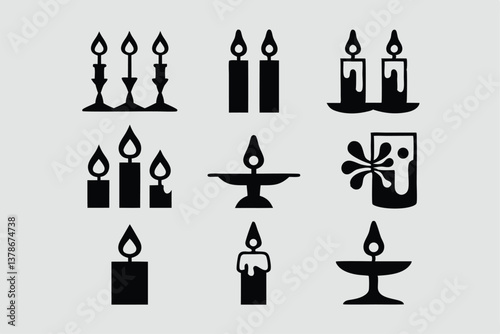 Minimal Black Paraffin Candle Icon Silhouette, Relaxing Aroma Candlelight Decoration Vector.