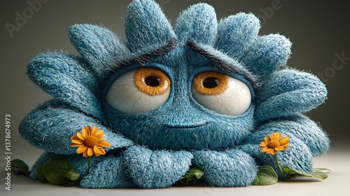Sad Fuzzy Blue Flower Character Illustration of excellence in splendor beyond compare with grace.