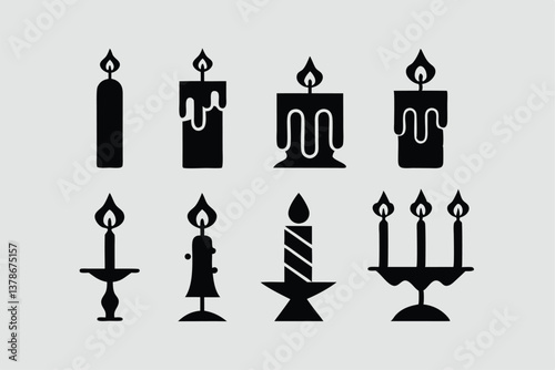 Minimal Black Paraffin Candle Icon Silhouette, Relaxing Aroma Candlelight Decoration Vector.