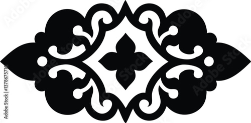 Ornate Floral Motif, Black Filigree Pattern, Decorative Flourish with Ornamented Design