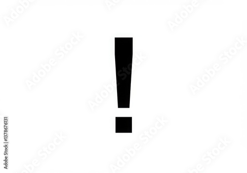 A bold exclamation point stands out against a stark white background in simple graphic design style