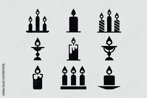 Minimal Black Paraffin Candle Icon Silhouette, Relaxing Aroma Candlelight Decoration Vector.