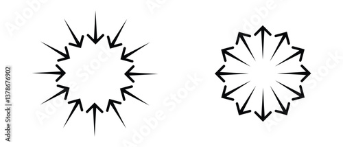 black silhouette inward arrow icon. flat and vintage style inward arrow on white background.