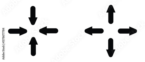 black silhouette inward arrow icon. flat and vintage style inward arrow on white background.