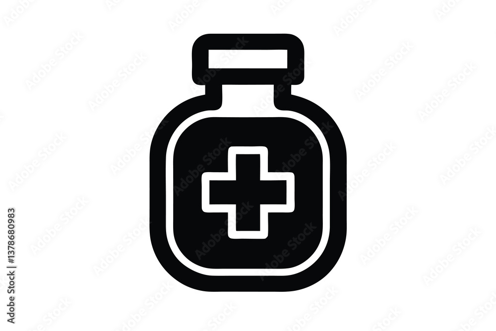 Black Medical Bottle With Cross Symbol on Transparent Background Icon Black Medical Bottle With Cross Symbol on Transparent Background Icon